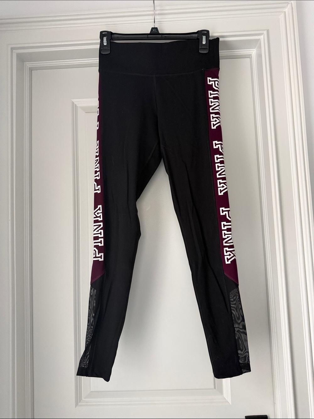 PINK Victoria's Secret Black Workout Leggings with Maroon Side Panels